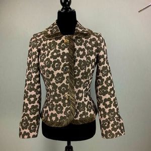 Etcetera Blazer Jacket Sz 4 Beige Green Floral Wool Silk Glass Buttons